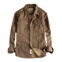 Men's Retro Striped Long Sleeve Shirt with Two Chest Pockets with Flap, Classic Collar and Full-Length Buttons 2