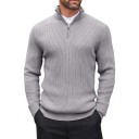 Men's Ribbed Sweater with Zip at the Neck and Stand-Up Collar Knitted Pullover Sweater with Half Zip and Long Sleeves Slim Fit 9
