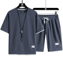 Men's Set with Drawstring Shorts, Short Sleeve T-Shirt and O-Neck, Plain, Polyester 3