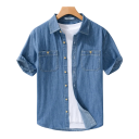 Men's Short Sleeve Button-Down Denim Shirt with Two Chest Pockets, Relaxed Fit and Classic Collar 1