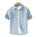Men's Short Sleeve Button-Down Denim Shirt with Two Chest Pockets, Relaxed Fit and Classic Collar 2