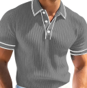 Men's Short Sleeve Polo Shirt Plain Design Button Fastening Collar Polyester Lightweight and Practical Top for Everyday Wear 7