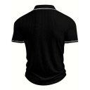 Men's Short Sleeve Polo Shirt Plain Design Button Fastening Collar Polyester Lightweight and Practical Top for Everyday Wear 2