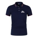 Men's Short Sleeve Polo Shirt with Collar and Buttons Solid Colour T-Shirt with Lion Print on the Chest Made of Polyester 6