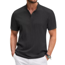 Men's Short Sleeve Polo Shirt with Stand-Up Collar and Three Buttons, Vertical Ribbed Fabric Structure and Straight Hem 3