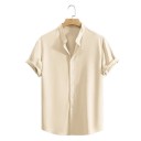 Men's Short Sleeve Shirt Plain Design Button Fastening V-Neck Lightweight Polyester Summer Cut 8