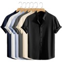 Men's Short Sleeve Shirt Plain Design Button Fastening V-Neck Lightweight Polyester Summer Cut 2