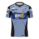 Men's Short Sleeve T-Shirt with Racing Team Motif Featuring a Dark Stripe Across the Chest and Black Sides in Blue 2