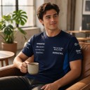 Men's Short Sleeve Team Style Formula T-Shirt with Number 23 on the Back and Blue Stripes on the Sides in Dark Blue 6