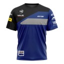Men's Short-Sleeved T-Shirt with Black Shoulders, Grey Diagonal Stripe and Print in the Style of a Road Racing Jersey in Blue-Black 2