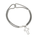 Men's Silver Double Chain with Cross 20 cm in Stainless Steel Modern Design for Men 1