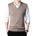 Men's Sleeveless Sweater Vest Cotton and Wool Plain Vest with V-Neck Elegant Modern Men's Vest Multiple Colours 4