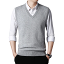 Men's Sleeveless Sweater Vest Cotton and Wool Plain Vest with V-Neck Elegant Modern Men's Vest Multiple Colours 7