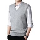 Men's Sleeveless Sweater Vest Cotton and Wool Plain Vest with V-Neck Elegant Modern Men's Vest Multiple Colours 11