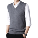 Men's Sleeveless Sweater Vest Cotton and Wool Plain Vest with V-Neck Elegant Modern Men's Vest Multiple Colours 13