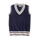 Men's Sleeveless Sweater Vest with V-Neck Colourful Trim Stripes Elegant Knitted Vest Polyester and Cotton Various Colours 3