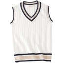 Men's Sleeveless Sweater Vest with V-Neck Colourful Trim Stripes Elegant Knitted Vest Polyester and Cotton Various Colours 2