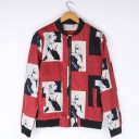 Men's Spring Jacket with Portraits of a Woman - Red 4