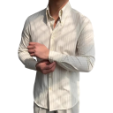 Men's Striped Long Sleeve Shirt with Button-Down Collar and Button Cuff Featuring Subtle Vertical Stripes Differentiated by Sheen 1