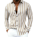 Men's Striped Long Sleeve Shirt with Vertical Contrast Stripes of the Same Width, Classic Collar and Rounded Bottom Hem 1