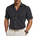 Men's Striped Short-Sleeved Shirt with Fine Vertical Stripes, Classic Collar, Full-Length Button Fastening and Straight Hem 7