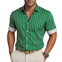 Men's Striped Short-Sleeved Shirt with Fine Vertical Stripes, Classic Collar, Full-Length Button Fastening and Straight Hem 8