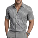 Men's Striped Short-Sleeved Shirt with Fine Vertical Stripes, Classic Collar, Full-Length Button Fastening and Straight Hem 1