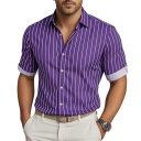 Men's Striped Short-Sleeved Shirt with Fine Vertical Stripes, Classic Collar, Full-Length Button Fastening and Straight Hem 4
