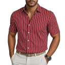 Men's Striped Short-Sleeved Shirt with Fine Vertical Stripes, Classic Collar, Full-Length Button Fastening and Straight Hem 9