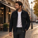 Men's Suede Autumn Jacket with Metal Zip, Shirt Collar and Four Front Pockets, Short Straight Cut 6