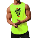 Men's Tank Top with Round Neck and Never Give Up Print Polyester Lightweight Sports Top for Fitness Training Leisure 2