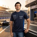 Men's Team T-Shirt with Short Sleeves and Blue Neckline Trim with Striped Side Panels in Dark Blue 5