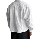 Men's White Striped Oversized Shirt with Long Sleeves, Drop Shoulders, Classic Collar and Full-Length Buttons 2