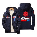 Men's Windbreaker with Hood and Full-Length Zip Featuring Large Team Motif and Colourful Stripes on the Back in Motorcycle Style 13