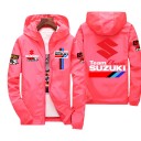 Men's Windbreaker with Hood and Full-Length Zip Featuring Large Team Motif and Colourful Stripes on the Back in Motorcycle Style 10