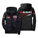 Men's Windproof Jacket with Hood and Zip Featuring Motorcycle Racing Style Prints on the Chest and Back with Elastic Cuffs 10