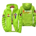 Men's Windproof Jacket with Hood and Zip Featuring Motorcycle Racing Style Prints on the Chest and Back with Elastic Cuffs 5