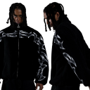 Men's Winter Jacket Black Plush Cotton Jacket with Roll Neck Zip Fastening Pockets White Motif on Sleeves and Chest Warm Winter Jacket 2