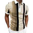 Men's Zip Polo Shirt with V Neck and Collar Short Sleeve Colourful Stripes Polyester Stylish Summer Polo Shirt 5