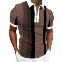 Men's Zip Polo Shirt with V Neck and Collar Short Sleeve Colourful Stripes Polyester Stylish Summer Polo Shirt 3