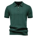 Men's Zip Polo Shirt with V-Neck and Collar Short Sleeve Plain Polyester Viscose Elegant Style 12