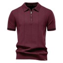 Men's Zip Polo Shirt with V-Neck and Collar Short Sleeve Plain Polyester Viscose Elegant Style 14
