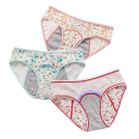 Menstrual Underwear 3 Layers Cotton and Elastane White with Floral Pattern Lingerie for Use During Menstruation Set of 3 Pieces 1