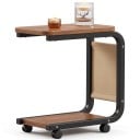 Mesa auxiliar 63 x 40 cm en forma de C con bolsa de almacenamiento lateral Mesa rodante para portátil junto a la cama con tablero inferior y esquinas redondeadas 7