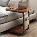 Mesa auxiliar 63 x 40 cm en forma de C con bolsa de almacenamiento lateral Mesa rodante para portátil junto a la cama con tablero inferior y esquinas redondeadas 9