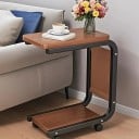 Mesa auxiliar 63 x 40 cm en forma de C con bolsa de almacenamiento lateral Mesa rodante para portátil junto a la cama con tablero inferior y esquinas redondeadas 12