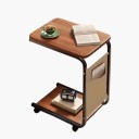 Mesa de apoio 63 x 40 cm em forma de C com bolsa de armazenamento lateral Mesa móvel para portátil junto à cama com prateleira inferior e cantos arredondados 8