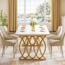 Mesa de comedor 160 x 80 x 60 cm con superficie blanca de aspecto marmoleado y patas doradas de arcos ovalados entrelazados 2