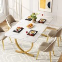 Mesa de comedor 160 x 80 x 75 cm Tabla blanca con esquinas redondeadas Patas doradas en forma de arco cruzadas en forma de X con bases planas 7