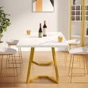 Mesa de comedor blanca 140 x 80 x 75 cm Piernas doradas con brazo vertical y diagonal unidas por una base angular Tablero rectangular sin marco 2